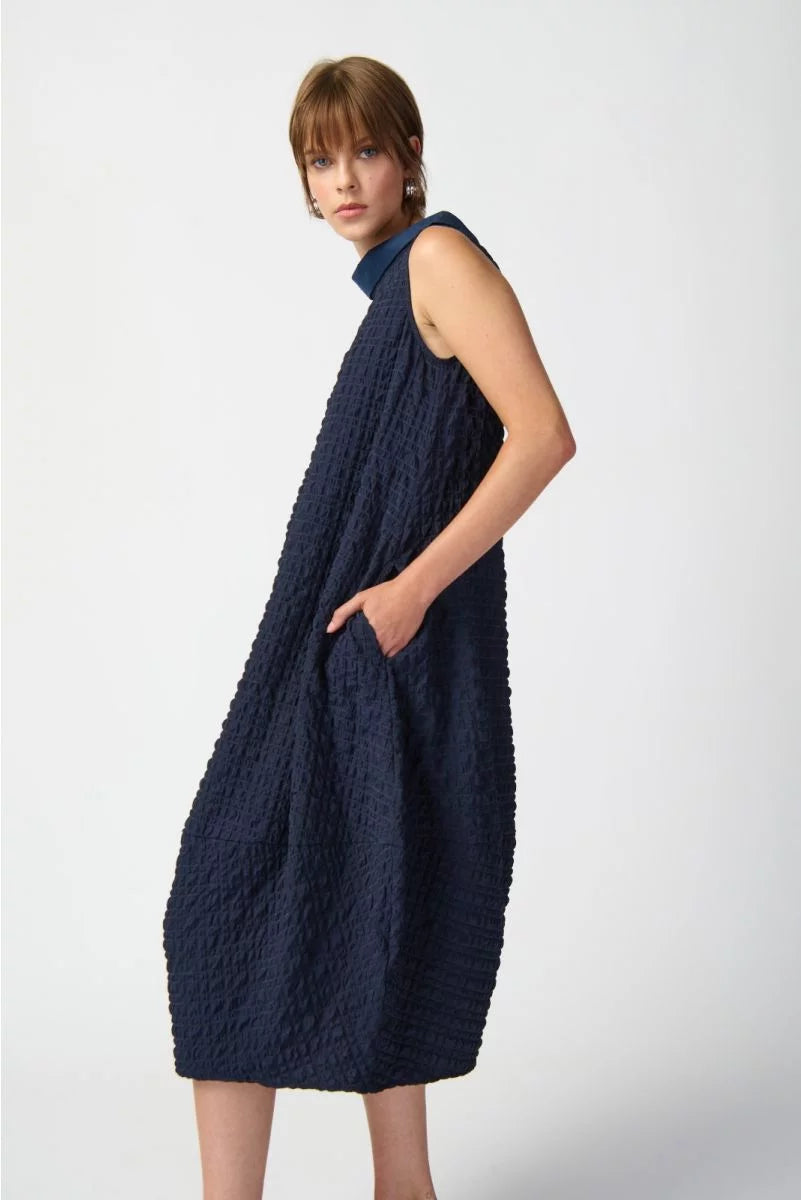 Joseph Ribkoff Midnight Blue Textured Sleeveless Cocoon Dress