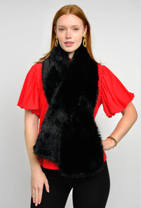 Ivy Jane Faux Fur Caplet with Coordinating Faux Fur Scarf-Black