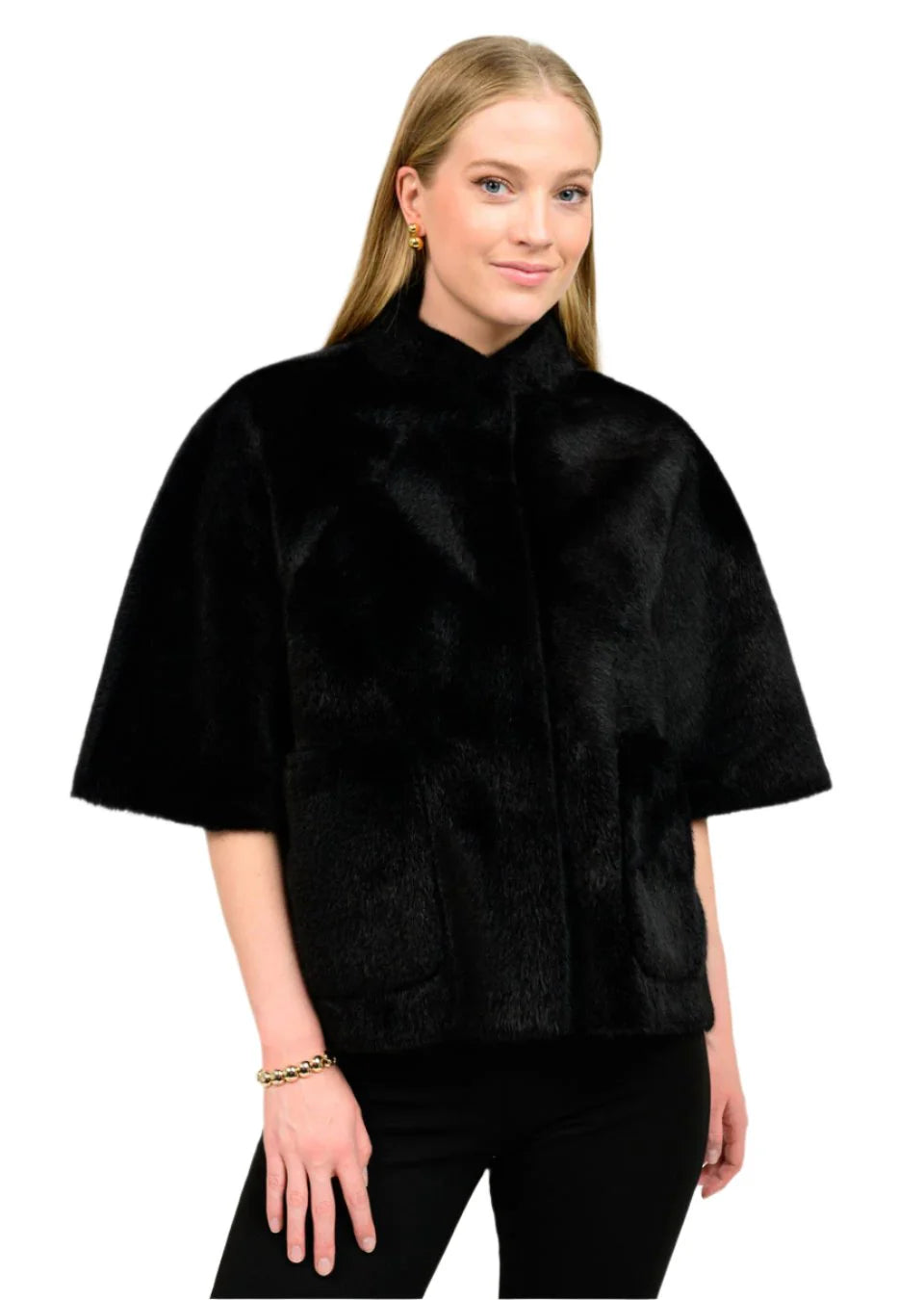 Ivy Jane Faux Fur Caplet with Coordinating Faux Fur Scarf-Black