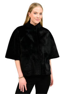 Ivy Jane Faux Fur Caplet with Coordinating Faux Fur Scarf-Black