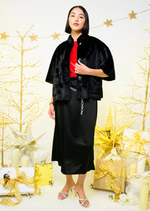 Ivy Jane Faux Fur Caplet with Coordinating Faux Fur Scarf-Black