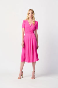 Joseph Ribkoff Ultra Pink Pleated Wrap Dress