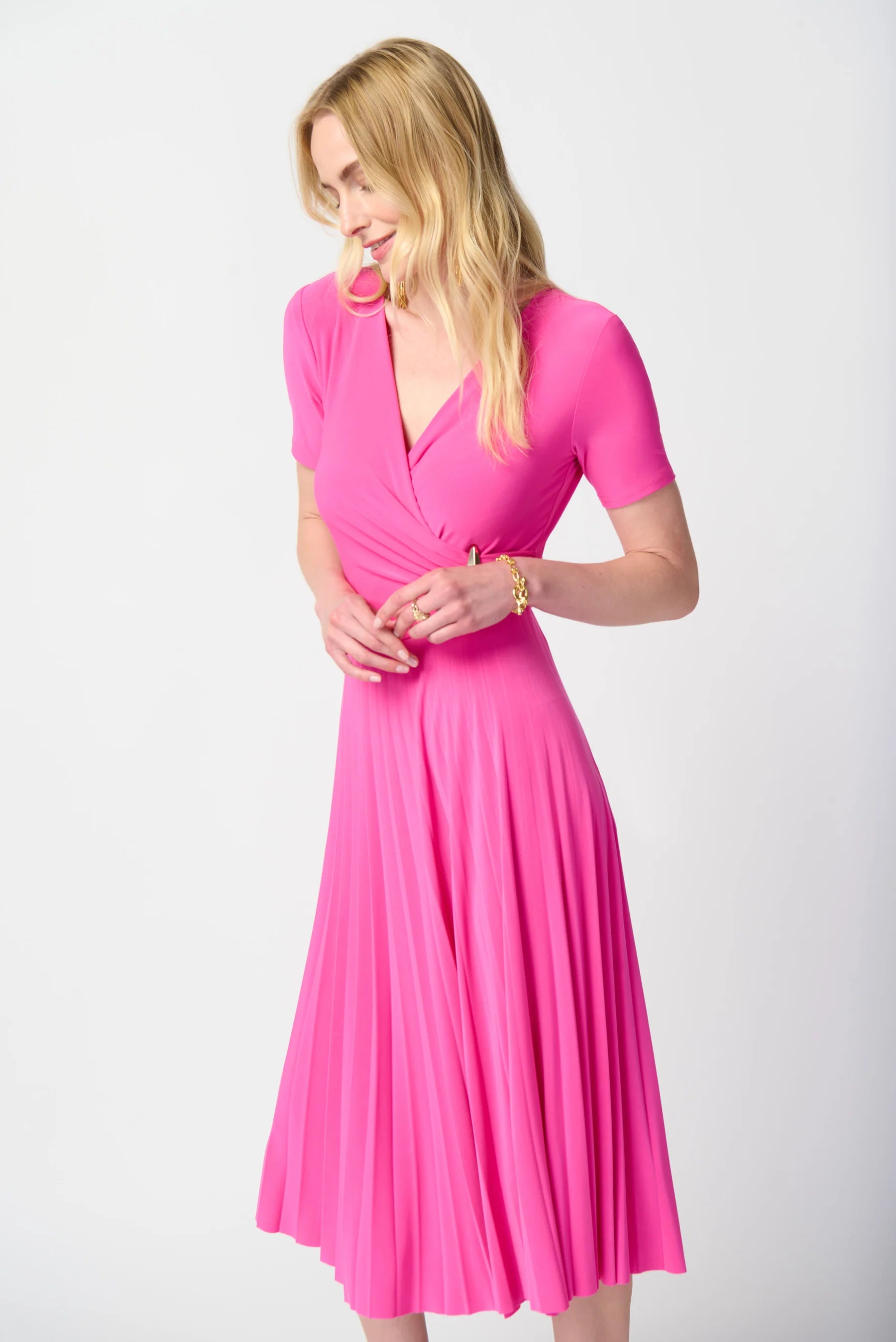 Joseph Ribkoff Ultra Pink Pleated Wrap Dress