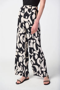 Joseph Ribkoff Black/Moonstone Abstract Print Wide-Leg Pants