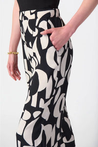 Joseph Ribkoff Black/Moonstone Abstract Print Wide-Leg Pants