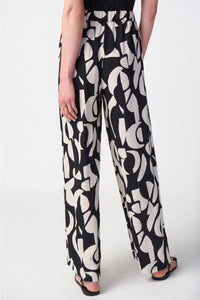 Joseph Ribkoff Black/Moonstone Abstract Print Wide-Leg Pants