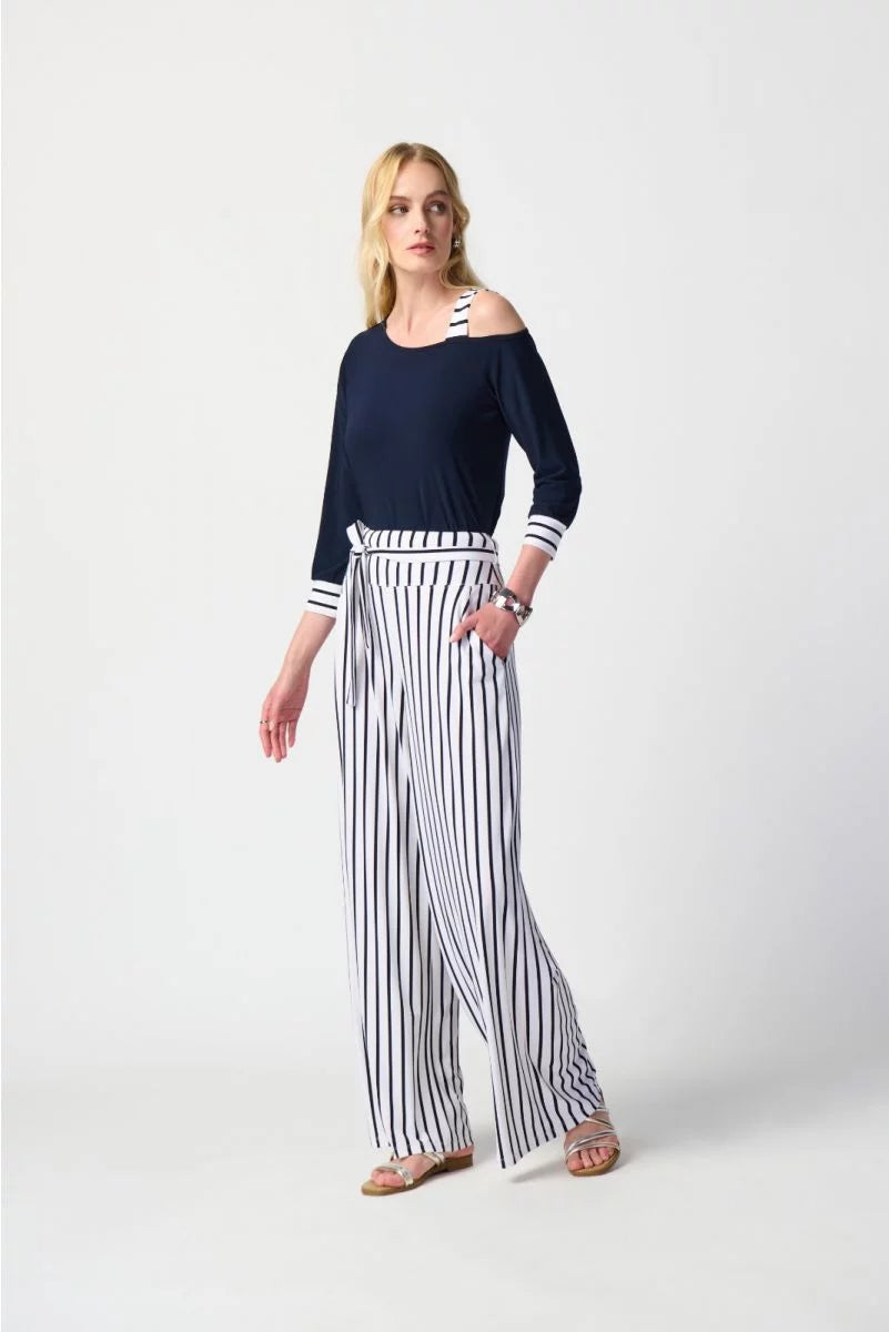 Joseph Ribkoff Midnght Blue Striped Wide-Leg Pants