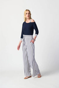 Joseph Ribkoff Midnght Blue Striped Wide-Leg Pants
