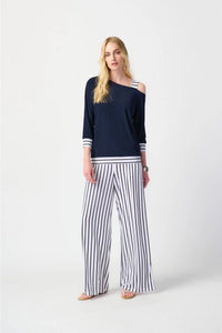 Joseph Ribkoff Midnght Blue Striped Wide-Leg Pants