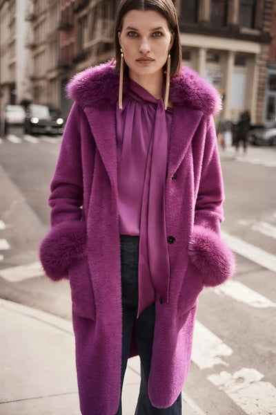 Joseph Ribkoff Feather Yarn and Faux Fur Sweater Coat – Trendy