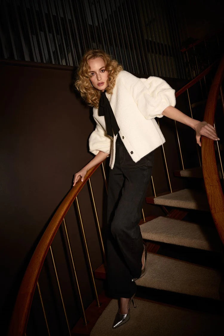 Joseph Ribkoff Sweater Knit Puff Sleeve Jacket