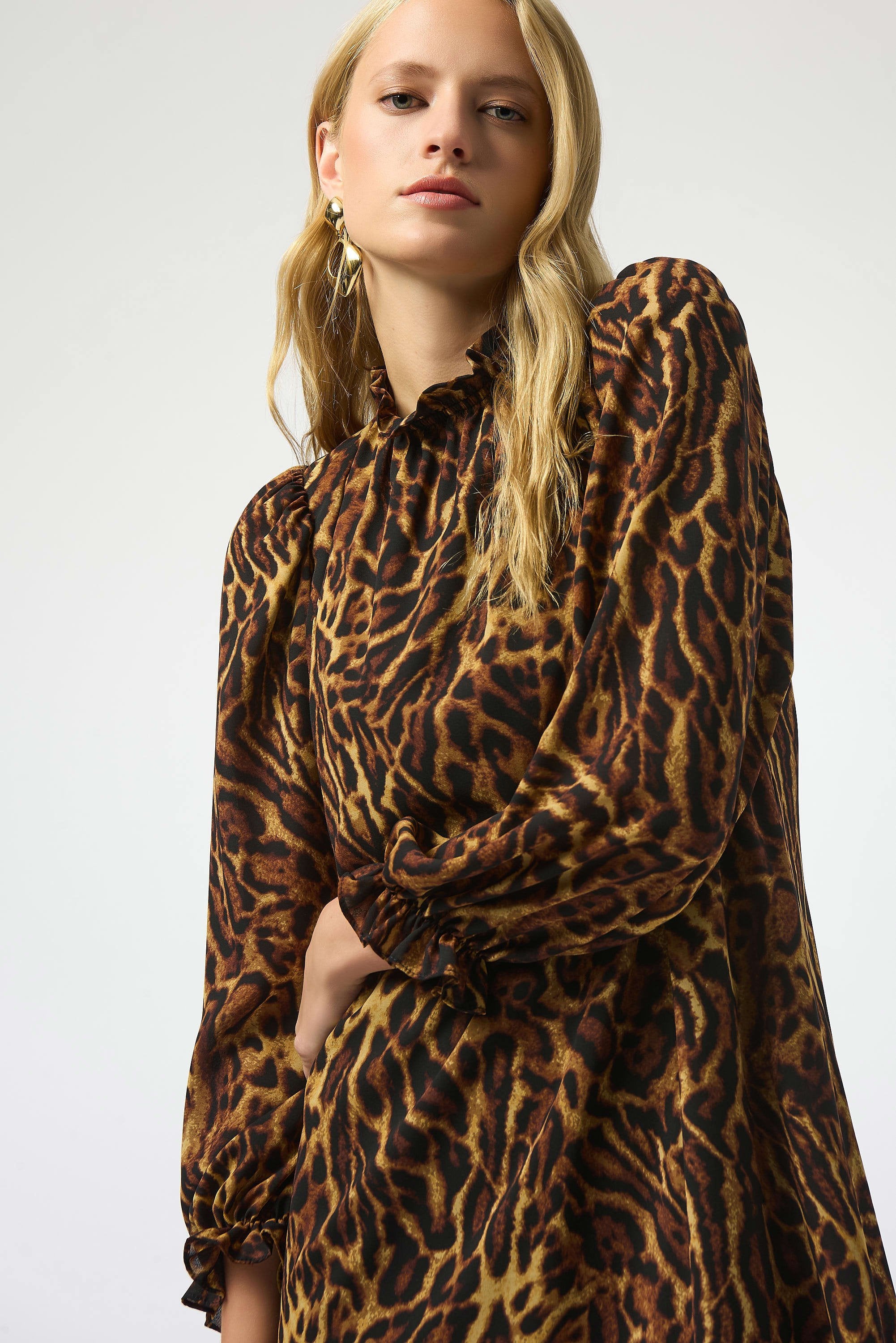 Joseph Ribkoff Recycled Georgette Animal Print Trapeze Dress (LDS Dress)