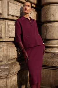 Joseph Ribkoff Sweater Knit Boxy Pullover with Polo Collar & Knit Midi Skirt (Sold as a Set)