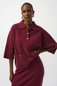 Joseph Ribkoff Sweater Knit Boxy Pullover with Polo Collar & Knit Midi Skirt (Sold as a Set)