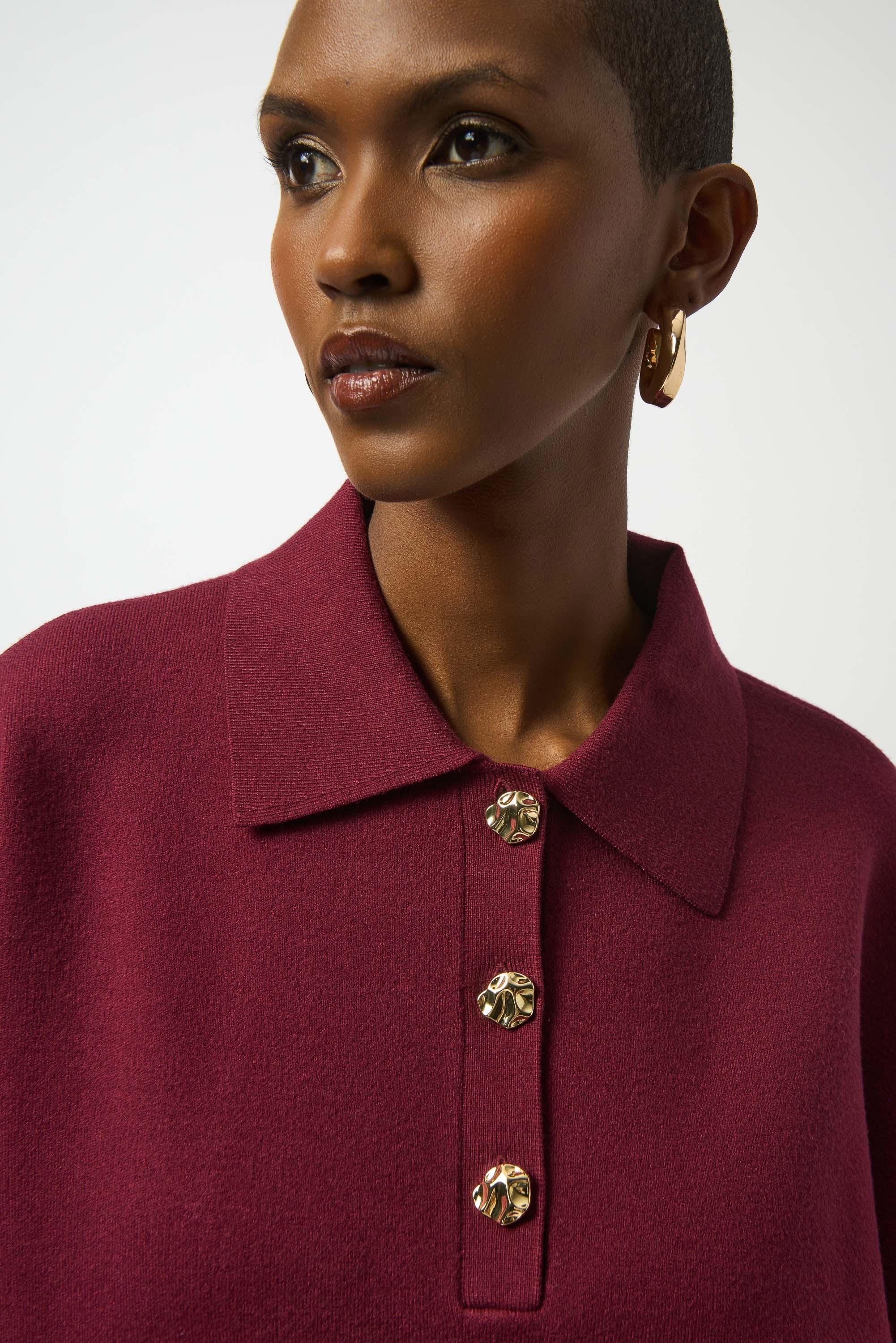 Joseph Ribkoff Sweater Knit Boxy Pullover with Polo Collar & Knit Midi Skirt (Sold as a Set)