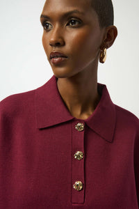 Joseph Ribkoff Sweater Knit Boxy Pullover with Polo Collar & Knit Midi Skirt (Sold as a Set)