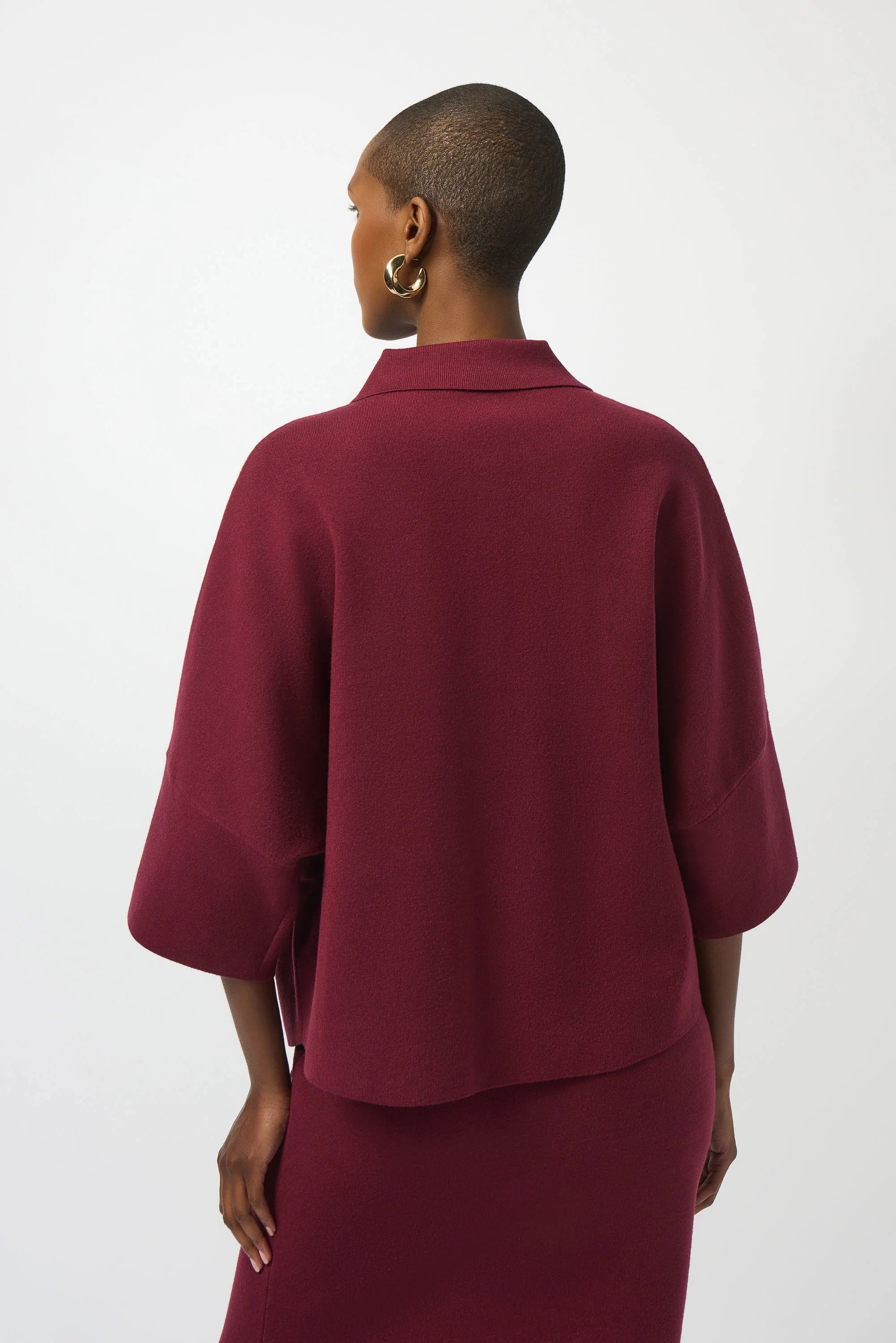 Joseph Ribkoff Sweater Knit Boxy Pullover with Polo Collar & Knit Midi Skirt (Sold as a Set)