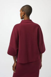 Joseph Ribkoff Sweater Knit Boxy Pullover with Polo Collar & Knit Midi Skirt (Sold as a Set)