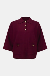 Joseph Ribkoff Sweater Knit Boxy Pullover with Polo Collar & Knit Midi Skirt (Sold as a Set)