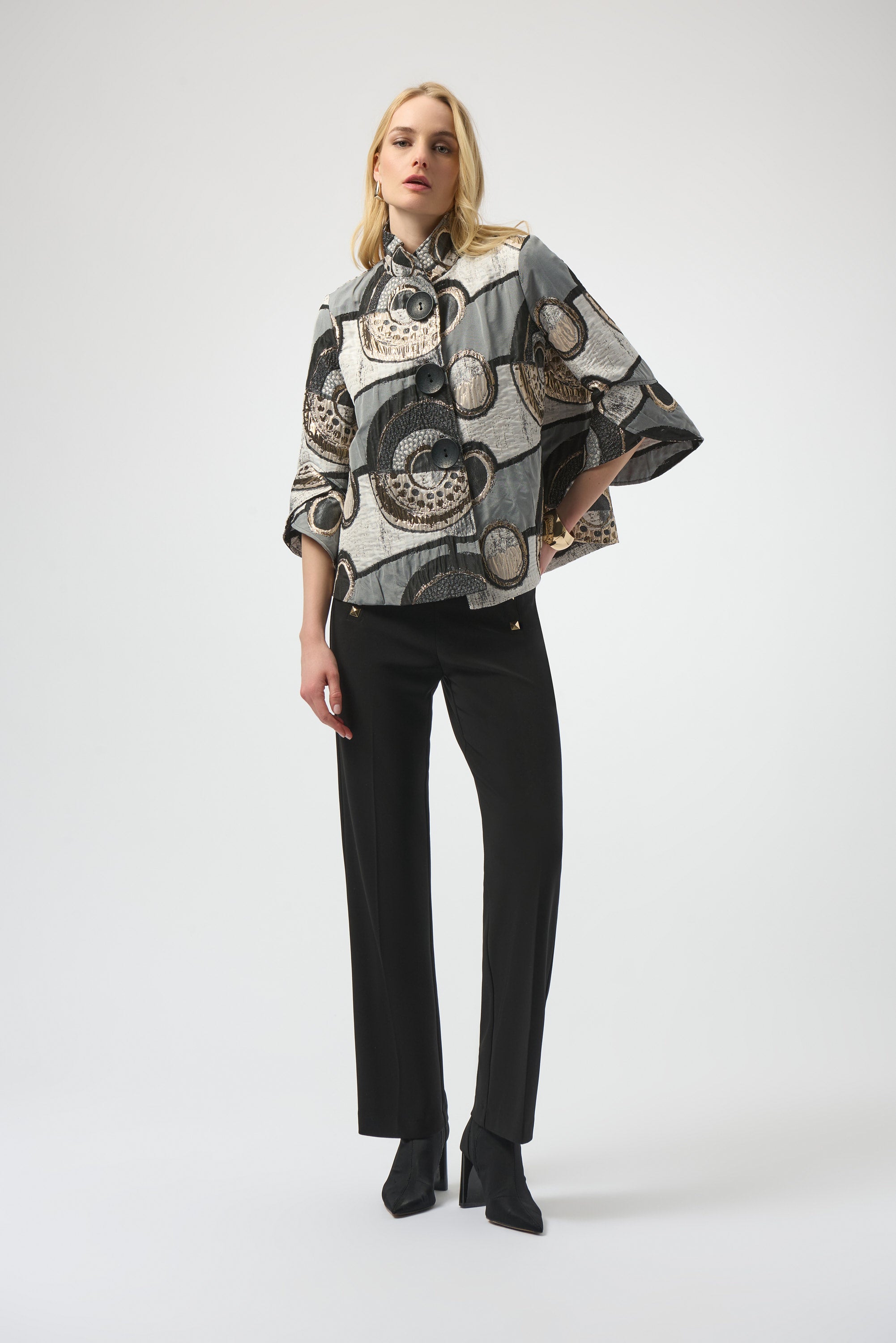Joseph Ribkoff Abstract Jacquard Trapeze Jacket