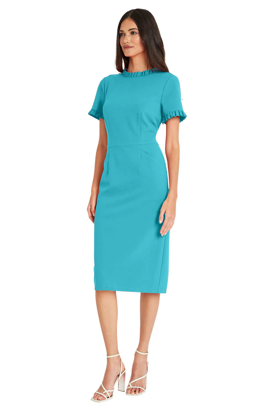maggy london midi sheath dress Donna Morgan Women's V-Neck Sleeveless Midi Crepe Dress