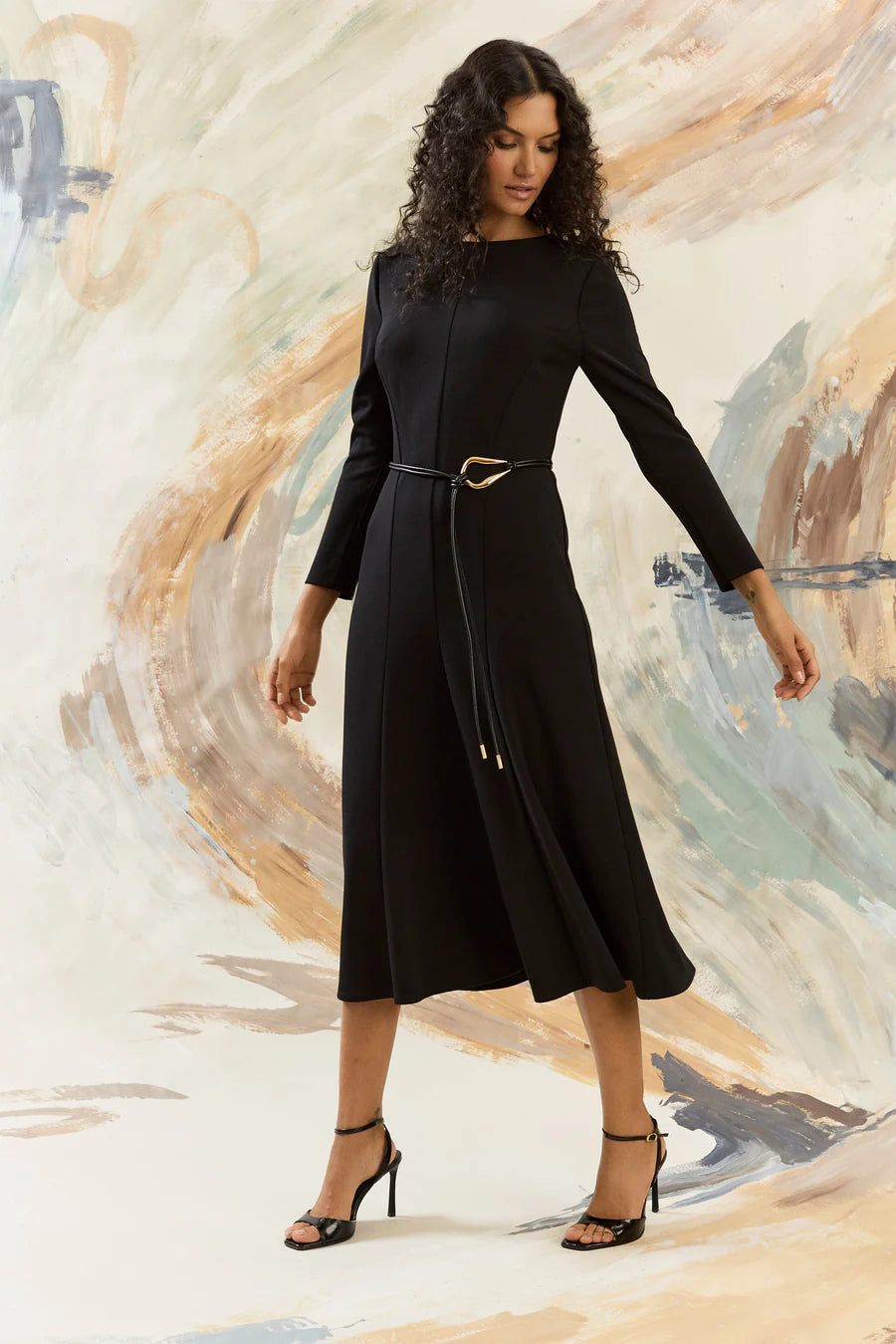 Maggy London "Elea" Long Sleeve Midi Dress with Belt