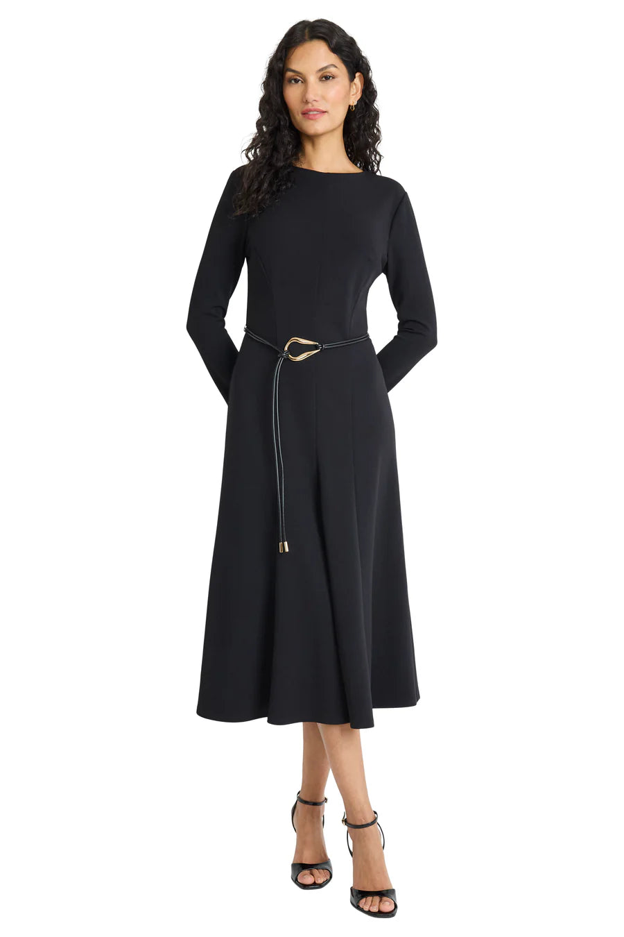 Maggy London "Elea" Long Sleeve Midi Dress with Belt