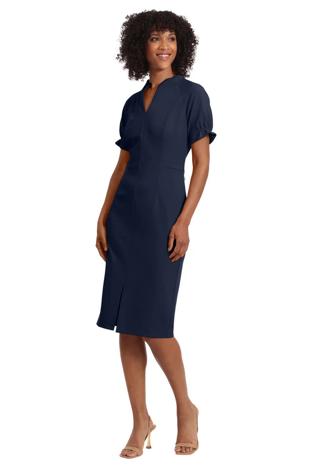 Maggy London V-Neck Cut Midi Dress with Short Sleeves