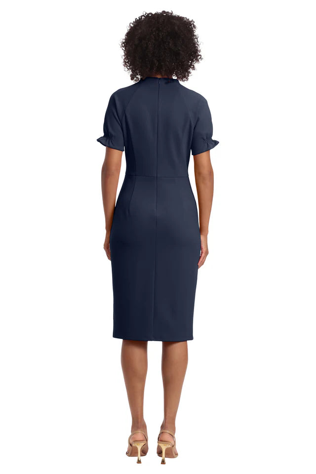Maggy London V-Neck Cut Midi Dress with Short Sleeves