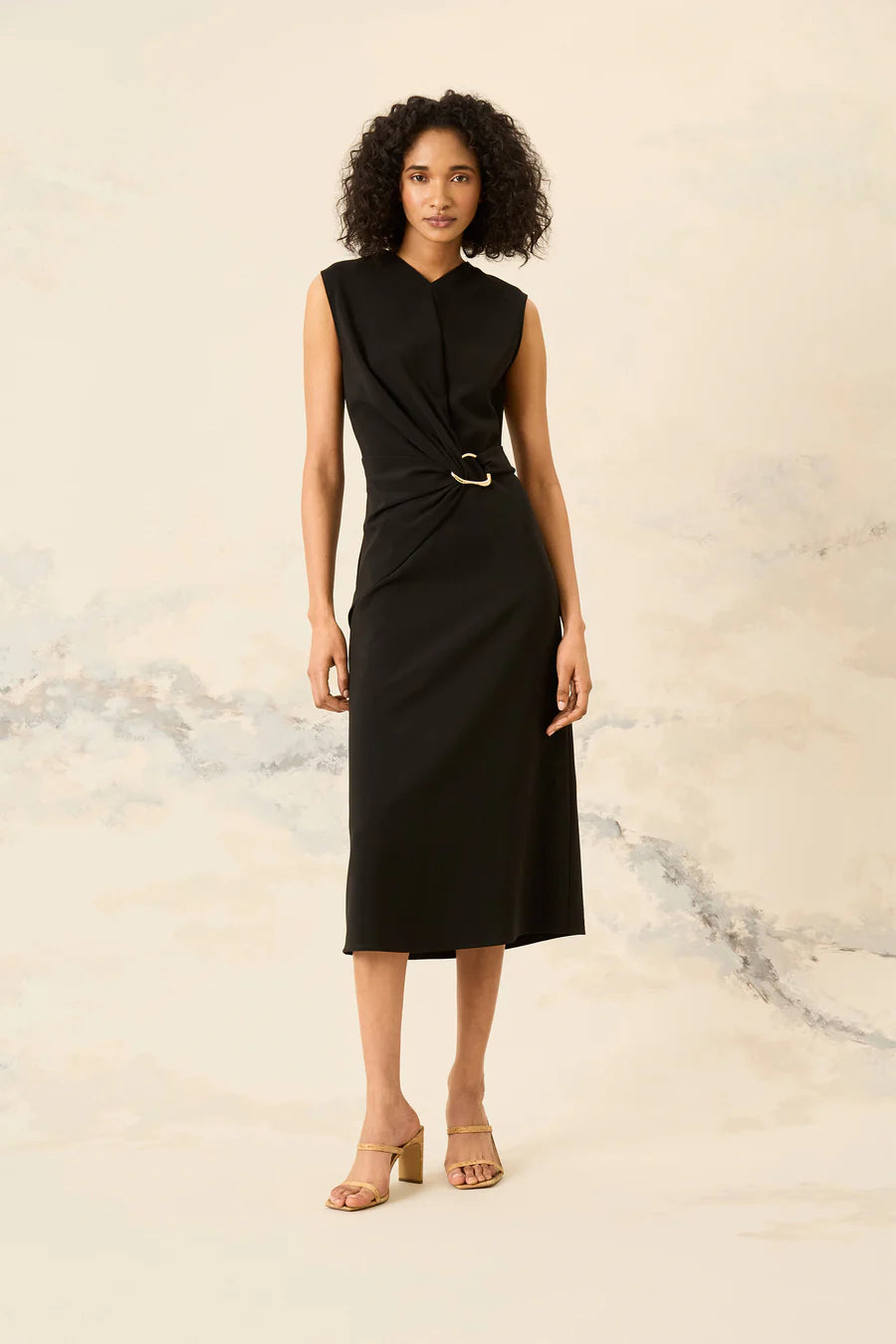 Luxely "Justice" Ruching Midi with Gold Detail