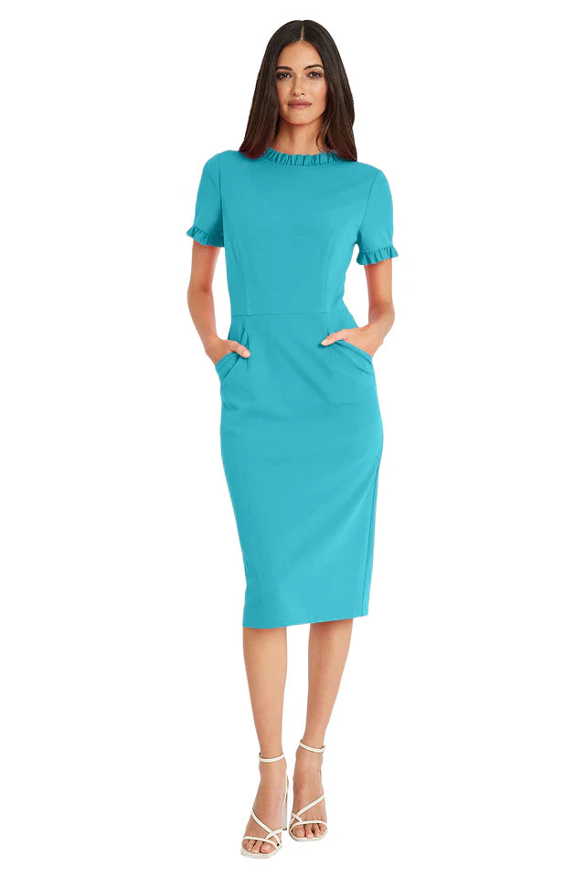 Maggy London Ruffle Collar Slant Pocket Sheath Dress