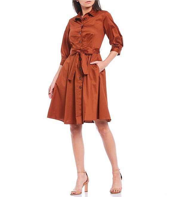 Donna Morgan Shirtdress with stiched pleat detail