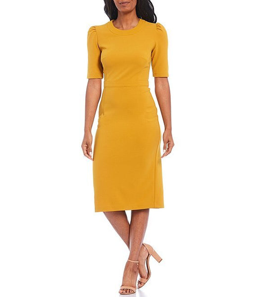 Donna Morgan Puff Sleeve Stretch Crepe Midi Dress Trendy Twist
