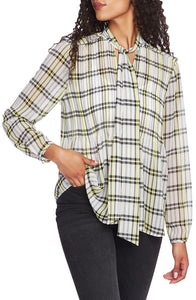 1.State Plaid Georgette Button Front Blouse