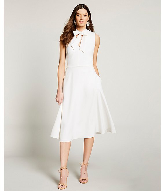 Maggy London Bow Tie V-Neck Crepe Stretch A-Line Midi Dress Trendy Twist Boutique Maggy London Bow Tie V-Neck Crepe Stretch A-Line Midi Dress Trendy Twist Boutique