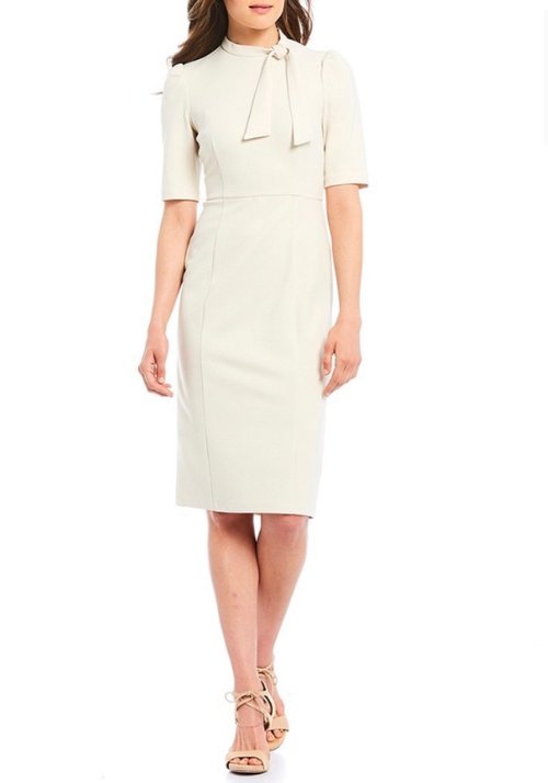 Donna Morgan Tie Neck Stretch Crepe Sheath Dress