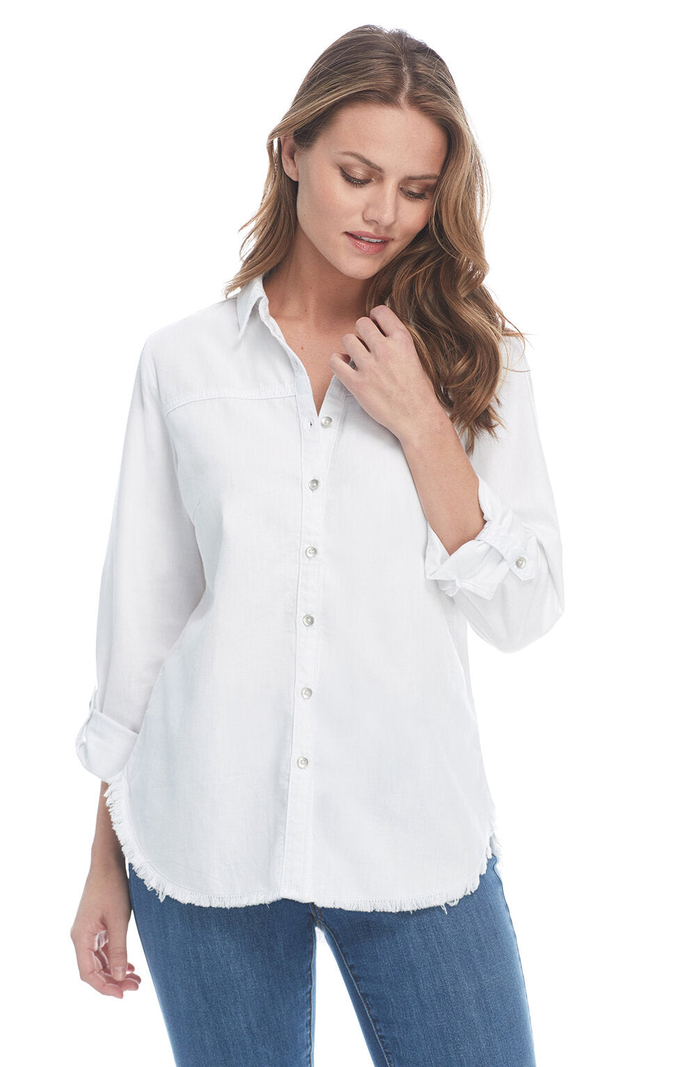 French Dressing Jeans (FDJ) Linen Blend Shirt With Frayed Hem
