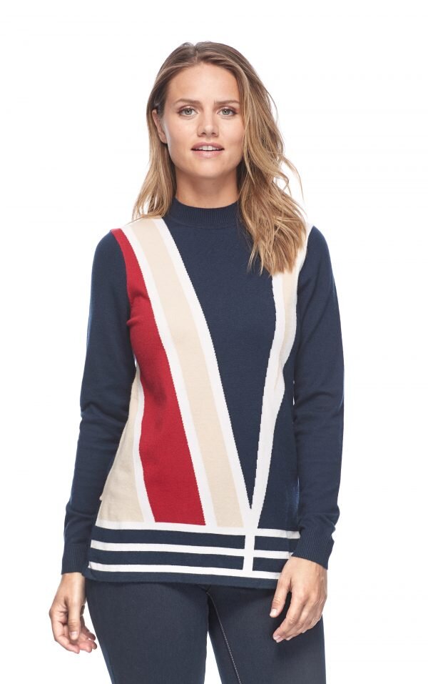 French Dressing Jeans (FDJ) Color Block Front Mock Neck Sweater