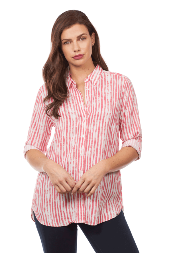 French Dressing Jeans (FDJ) Hazy Stripe Blouse with button detail