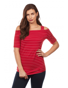 French Dressing Jeans (FDJ) Stripe Offshoulder top with straps