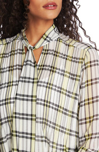 1.State Plaid Georgette Button Front Blouse