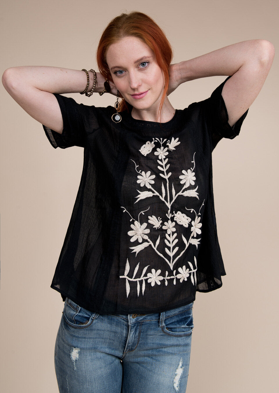 Ivy Jane short sleeve top with floral embroidery