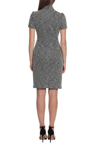 Maggie London Short Sleve Tie Neck Midi(Tweed)