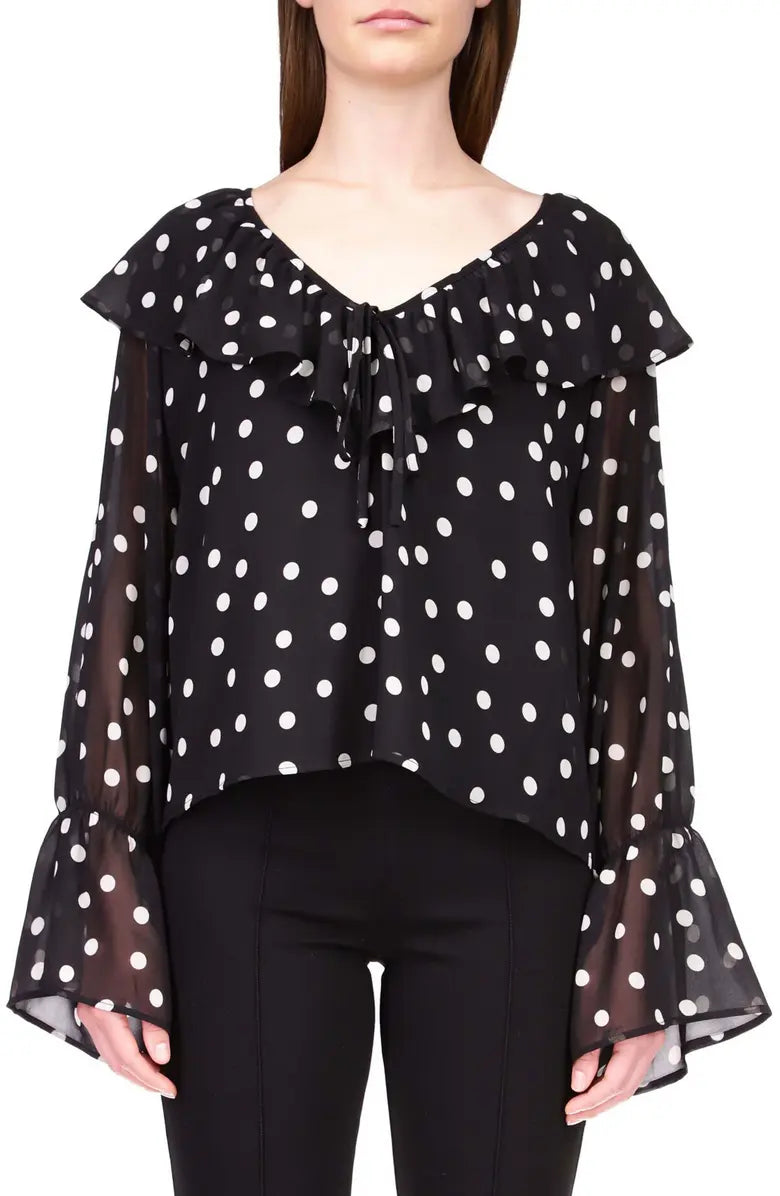 Polka dot ruffle deals top