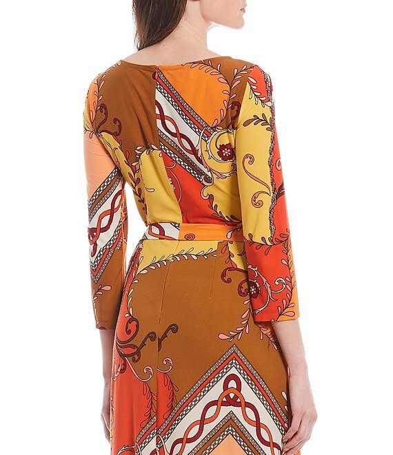 Donna Morgan Vienna Belted Matte Jersey Colorblock Pattern Print Maxi Dress