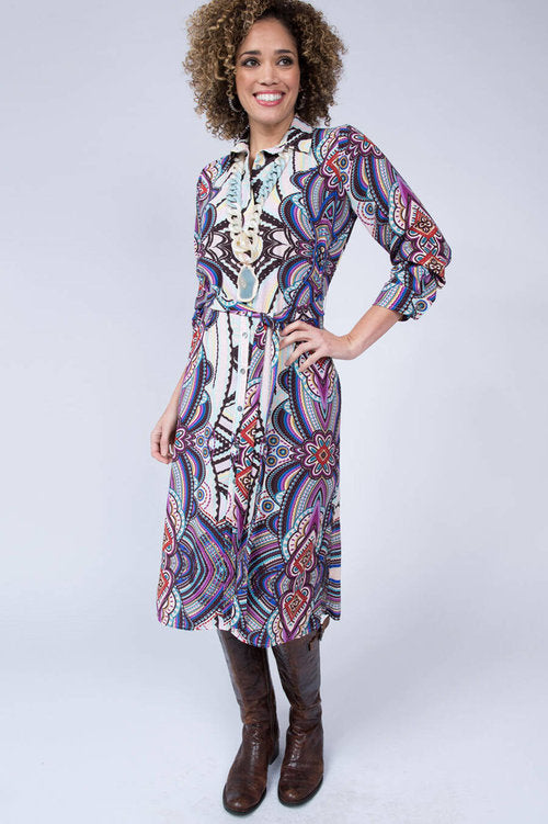 Uncle Frank Paisley Shirt Dress with Tie Belt