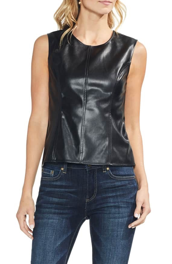 Vince Camuto Knit Back Pleather Shell