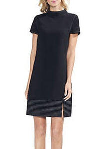 Vince Camuto Trapunto Hem Mock Neck Crepe Dress