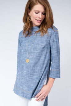 Uncle Frank Indigo Button Shoulder Tunic with Turn-Up Cuff