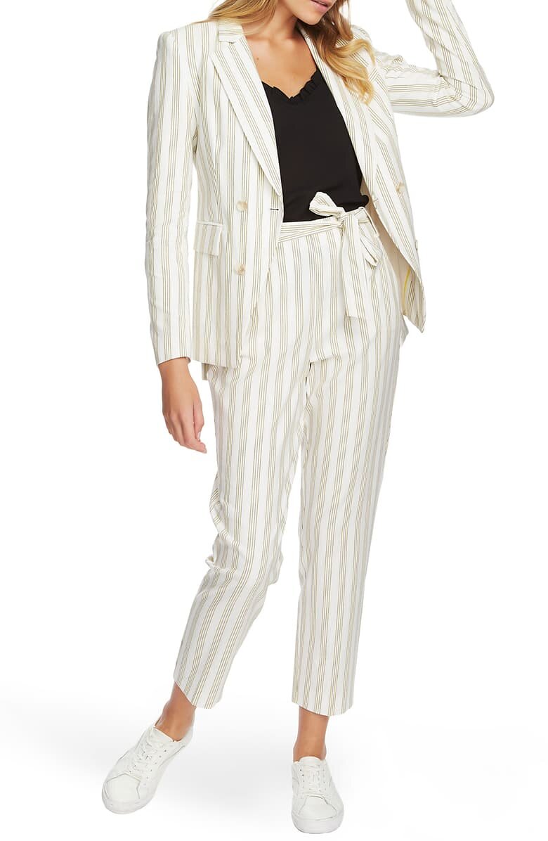 1. State Duet Modern Striped Tie Waist Tapered Pants